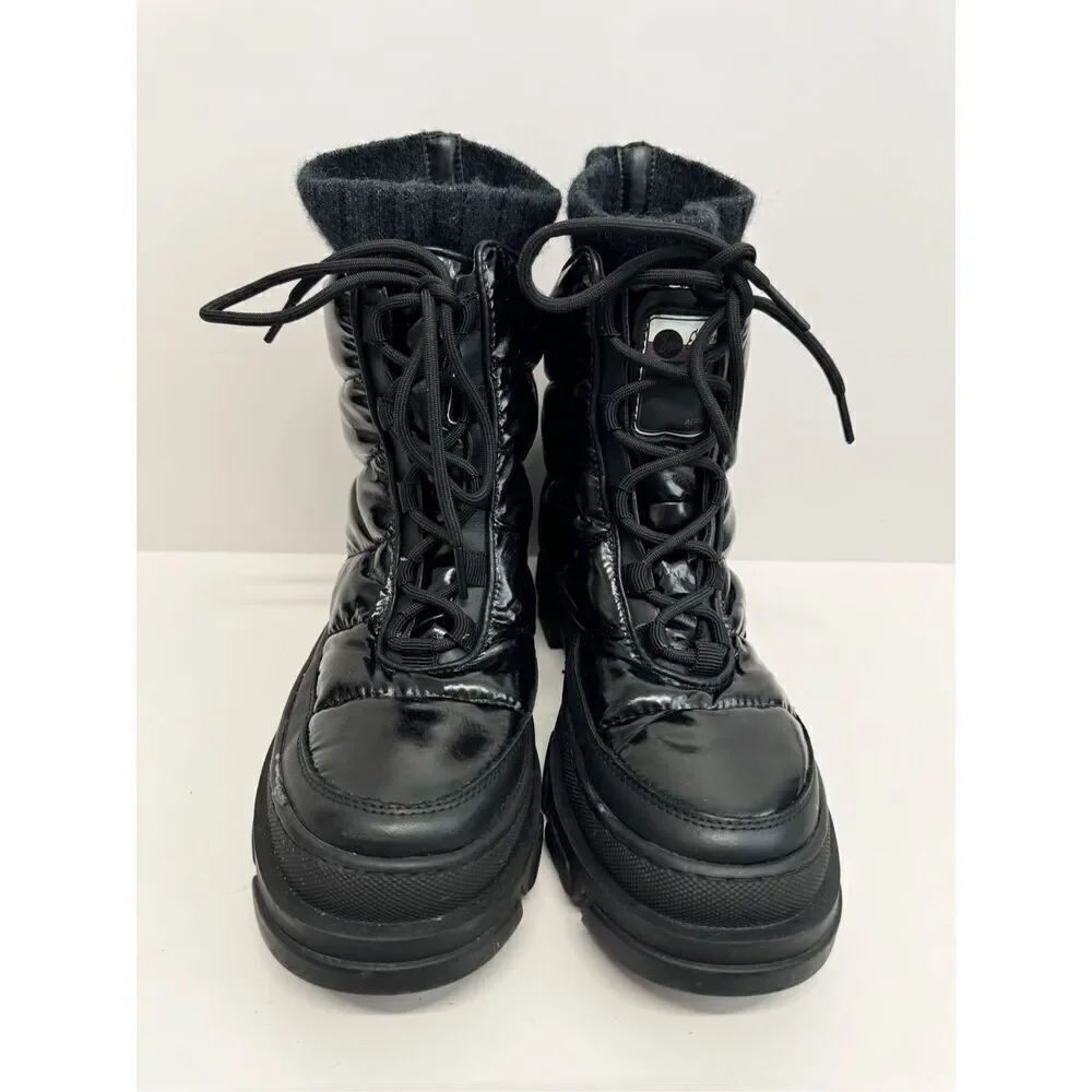 Sam Edelman Boots‎ Size 7.5 Black Lug Sole Tabitha Lace Up Round Toe Winter Boot